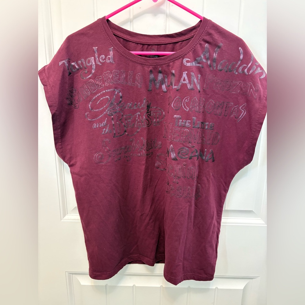 Disney Maroon Princess Movie Graphic Tee. Size XL. Cap sleeves.